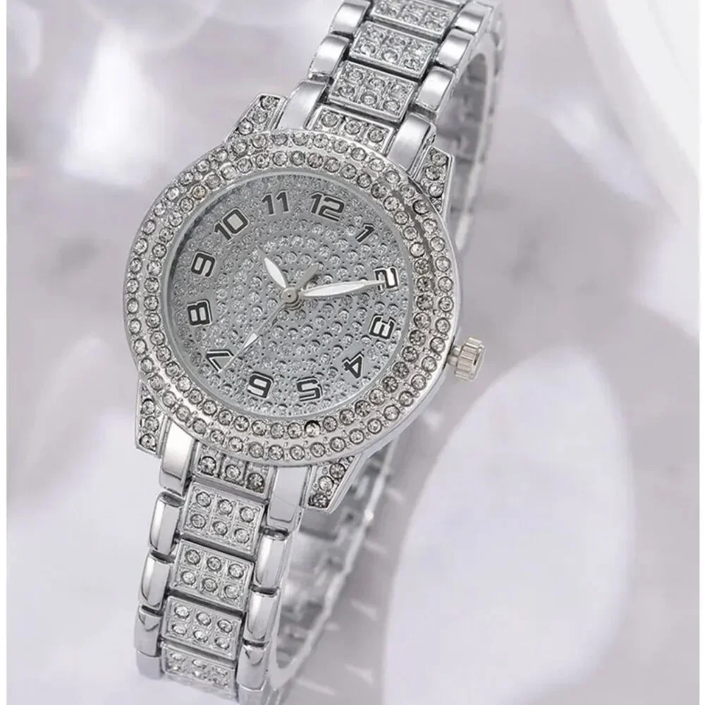6PCS Women Jewelry Set - Luxury Elegant Alloy Crystal Wristwatch Dubai Style